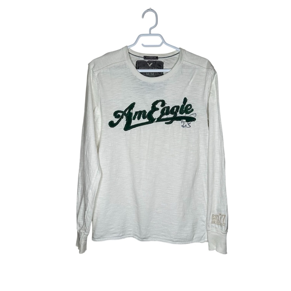 American Eagle Men’s Distressed Embroidered Graphic Long Sleeve Tee Medium